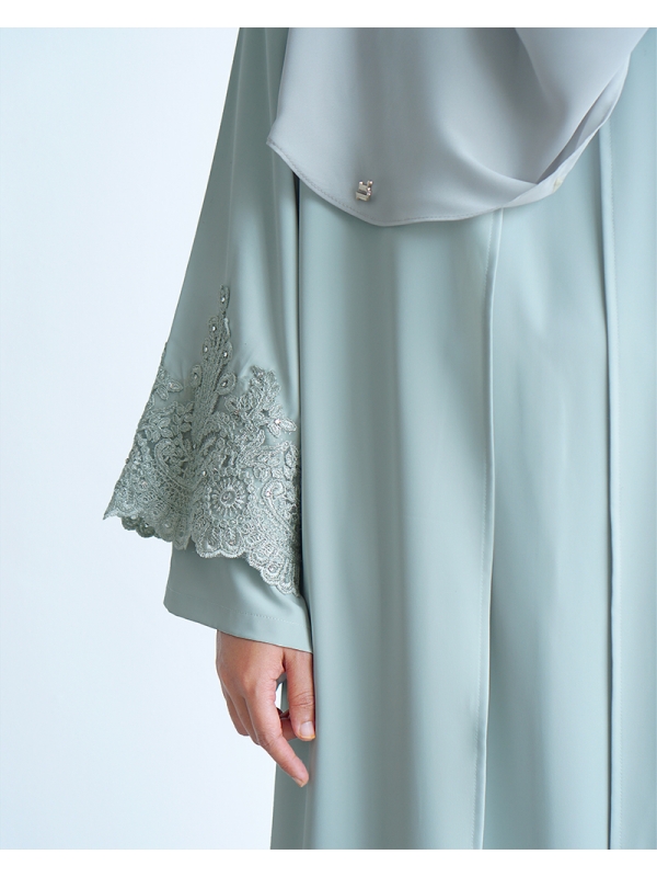 OVERLAP LACE ABAYA - DUSTY LIGHT GREEN