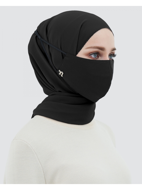 3-PLY COTTON FACE MASK - ADJUSTABLE STRAP - BLACK