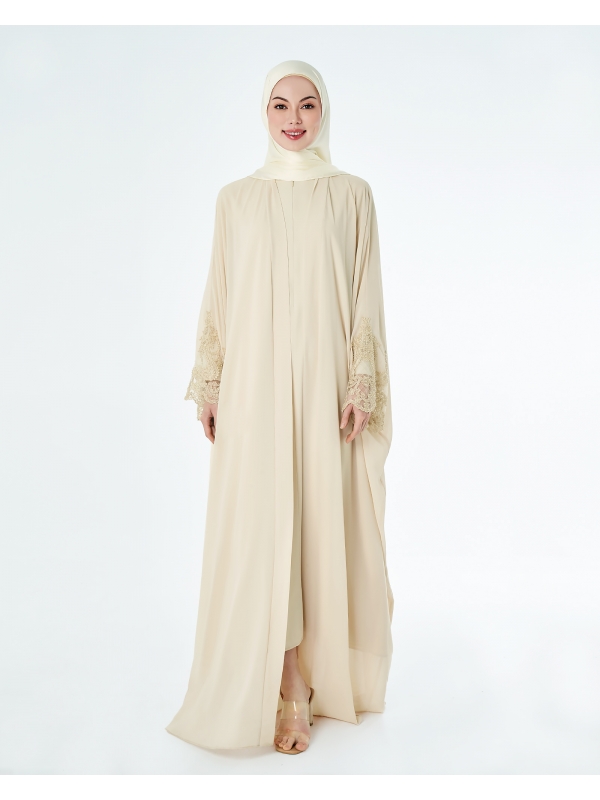 JAMEELA TWO PIECE LACE ABAYA - MACADAMIA