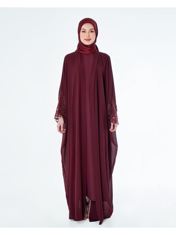 JAMEELA TWO PIECE LACE ABAYA - RASPBERRY