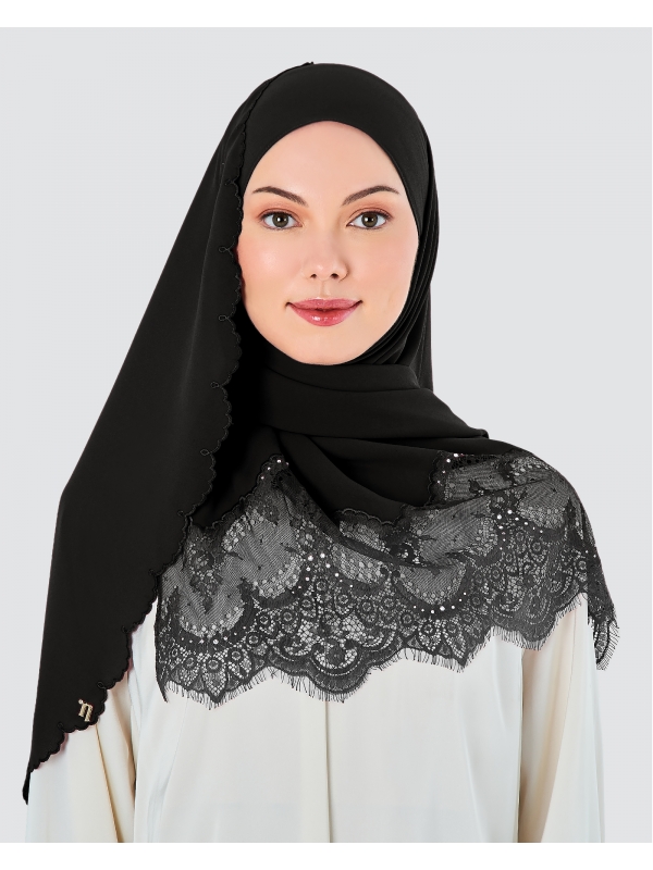 JULIA LACE EMBROIDERED SHAWL - BLACK