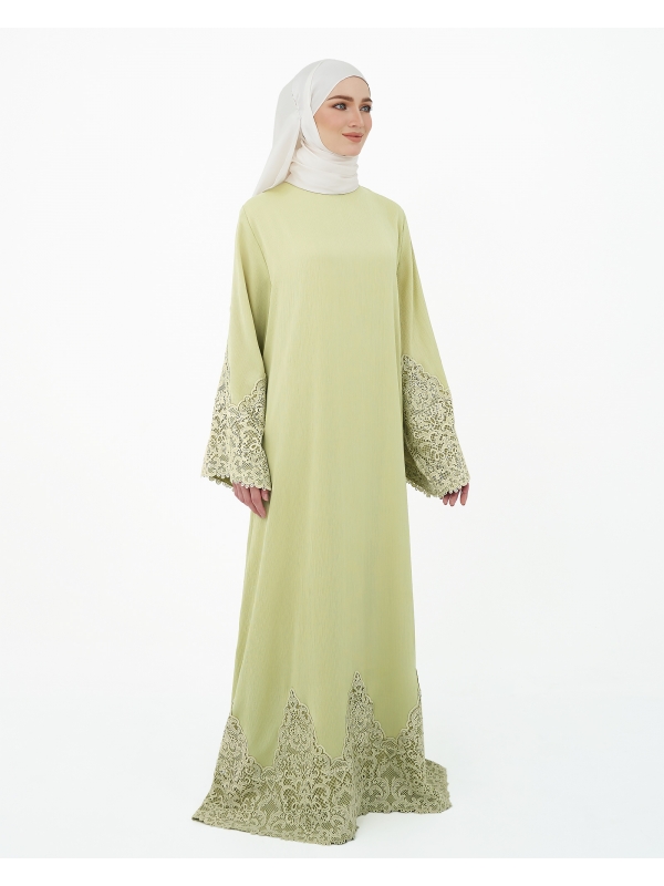 LARA CREPE LACE ABAYA - LIGHT GREEN