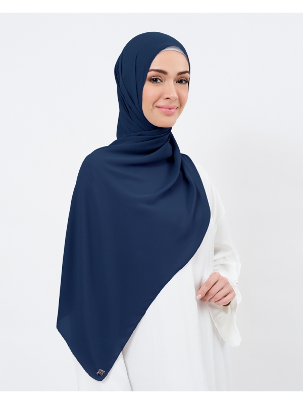 EILA CHIFFON SHAWL - MEDIUM DUSTY NAVY BLUE