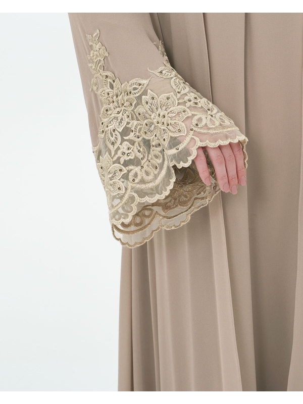 NOUR CRYSTAL LACE ABAYA - BROWN SUGAR