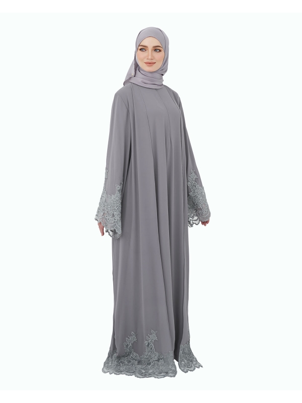 NOUR CRYSTAL LACE ABAYA - DARK GREY