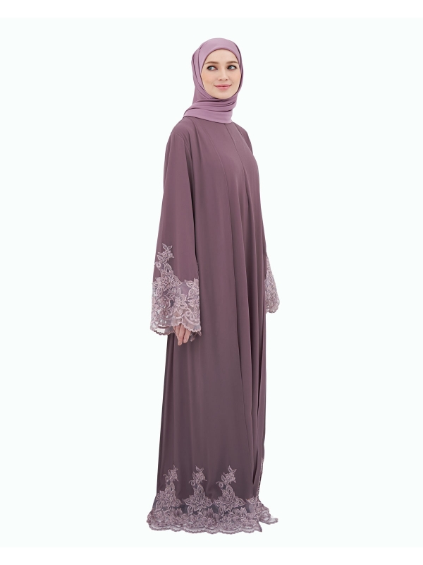 NOUR CRYSTAL LACE ABAYA - PRUNE PURPLE