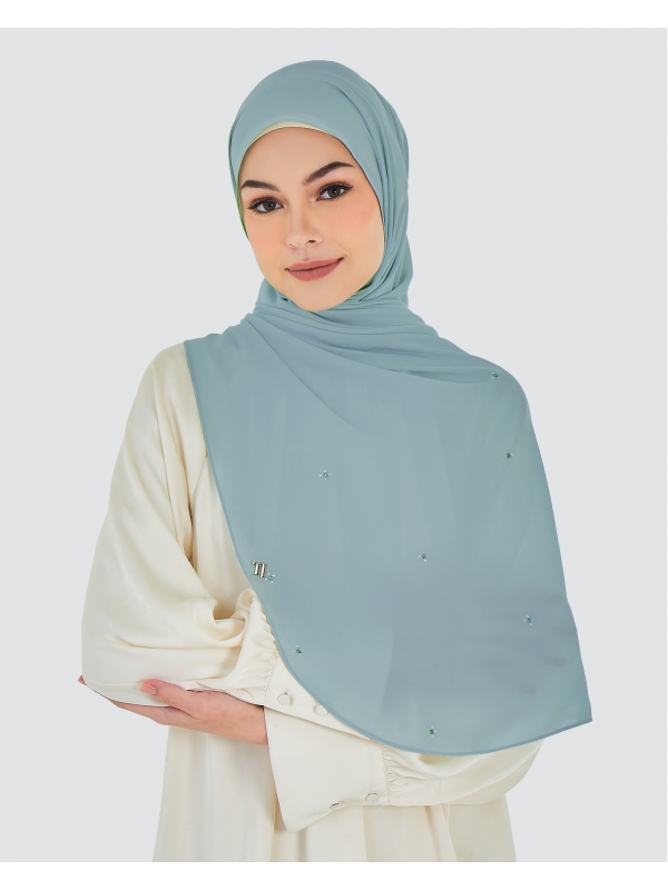 LADY ANNA CRYSTAL CHIFFON SHAWL - STONE-BLUE