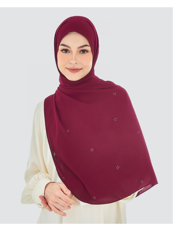 LADY ANNA CRYSTAL CHIFFON SHAWL - DEEP CHERRY