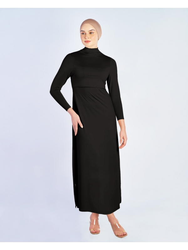 NWEAR HIGH NECK LONG SLEEVE DRESS - BLACK