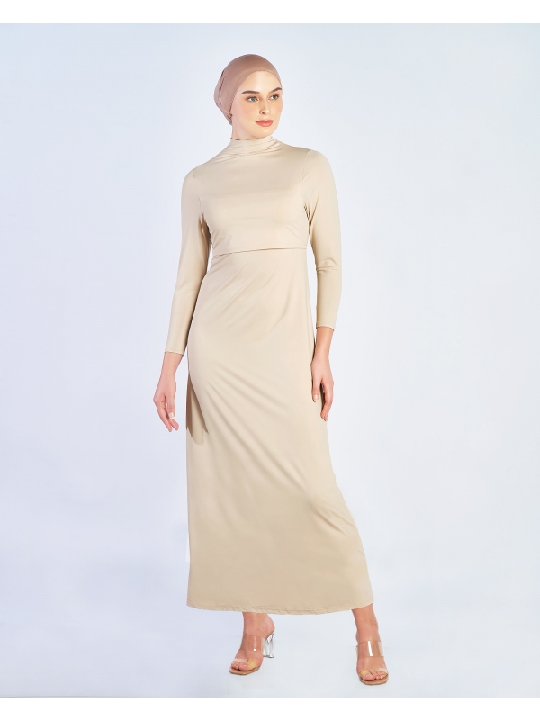 NWEAR HIGH NECK LONG SLEEVE DRESS - NUDE