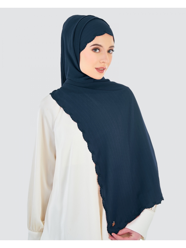 SALEHA EMBROIDERED SHAWL - DARK BLUE