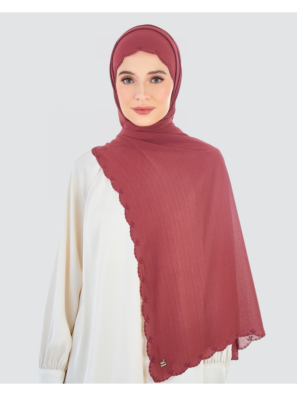 SALEHA EMBROIDERED SHAWL - WOOD ROSE