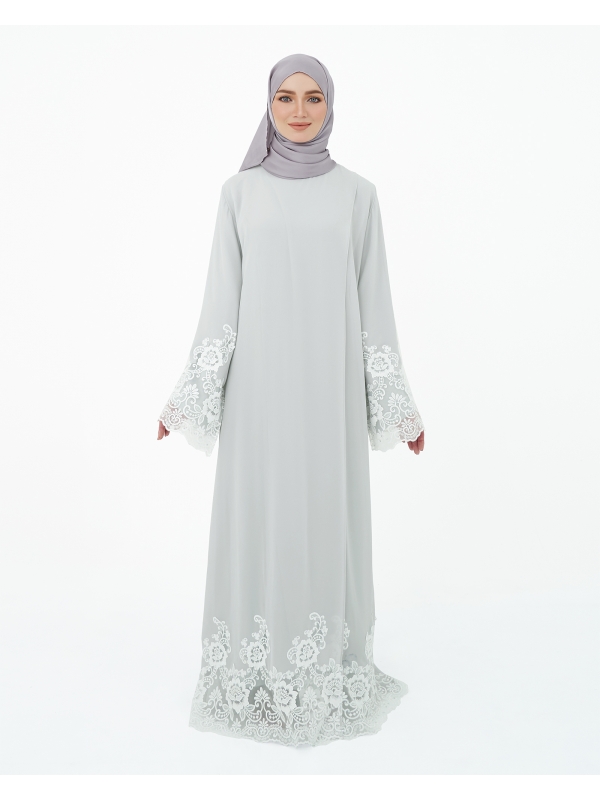 SURI OVERLAP LACE ABAYA - LIGHT GREY