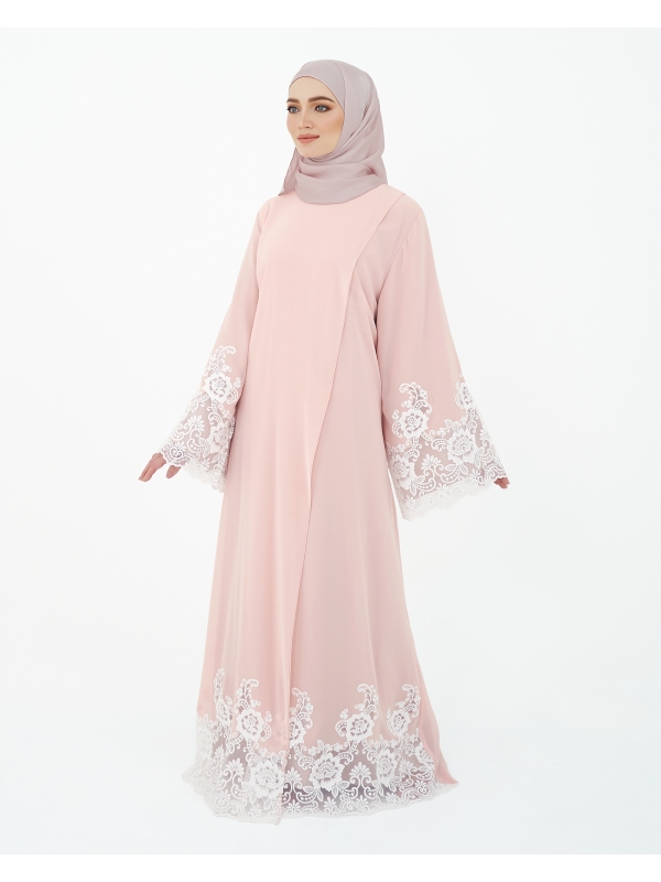 SURI OVERLAP LACE ABAYA - ROSEWATER