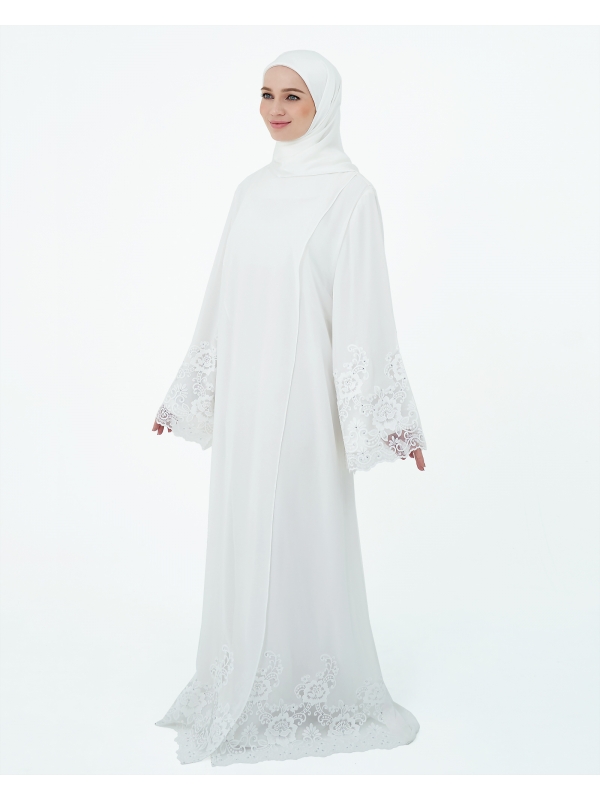 SURI OVERLAP LACE ABAYA - WHITE