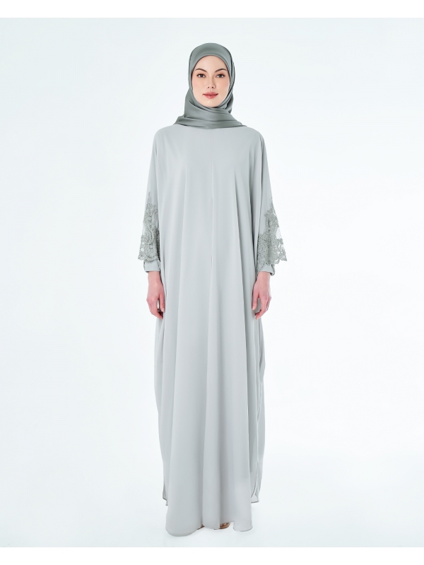 WARDAH LACE CHIFFON ABAYA - CLOUD GREY