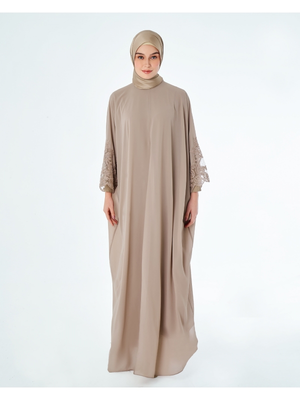 WARDAH LACE CHIFFON ABAYA - TAUPE