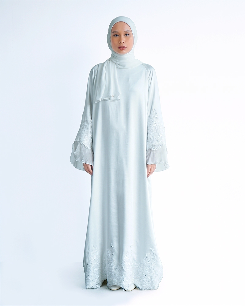 RAGLAN SLEEVE SATIN ABAYA - WHITE