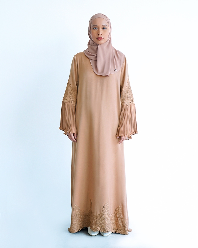 SILKY VELVET ABAYA - DEEP MUSTARD