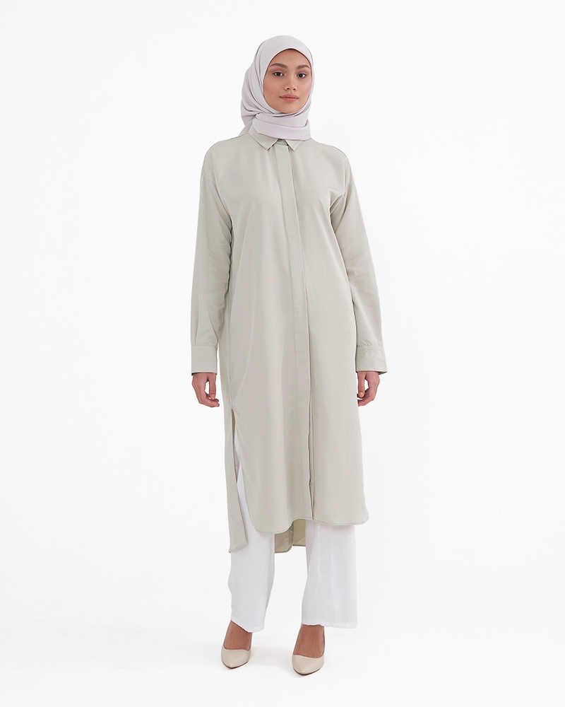 COLLARED SHIRT TUNIC - GREY CLAY