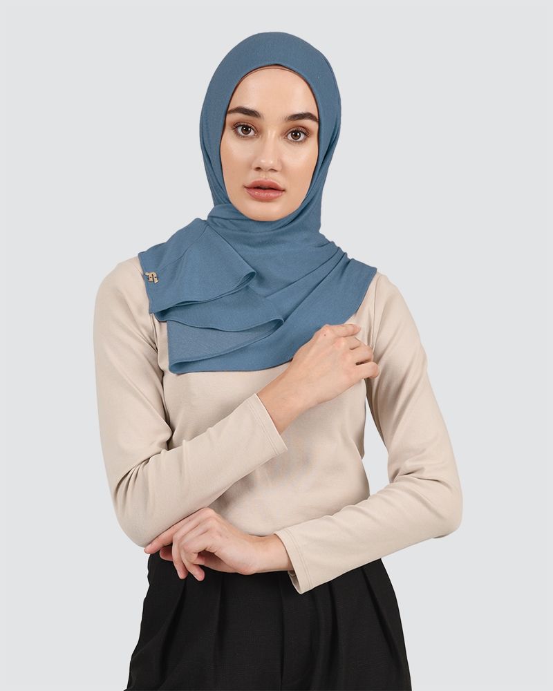 RUFFLED DENIM - DEEP DUSTY CYAN-BLUE