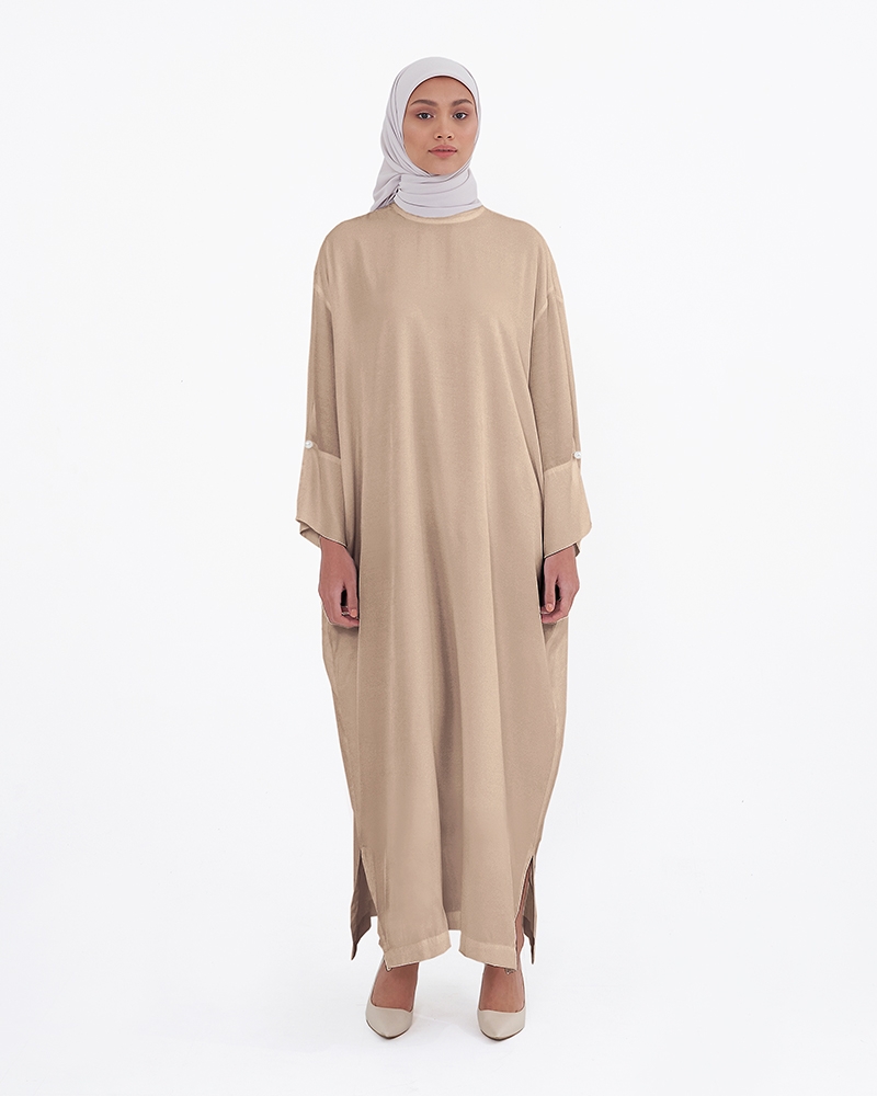 MANDARIN COLLAR DRESS - TAUPE