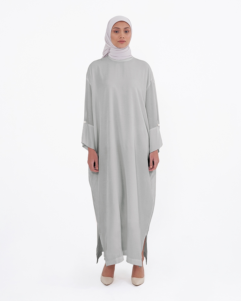 MANDARIN COLLAR DRESS - GREY-BLUE