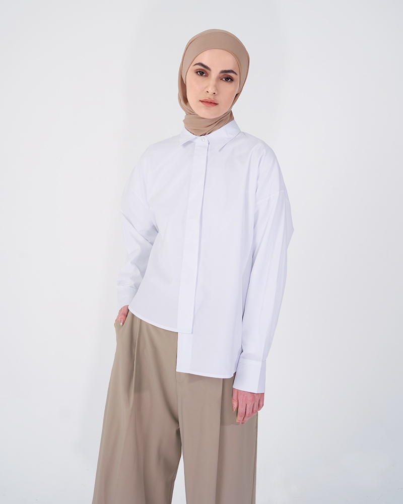 DROPPED HEM LINE SHIRT WHITE