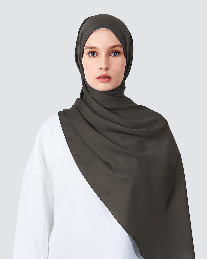 SWARA SATIN SHAWL  - SMOKEY GREY CYAN-BLUE