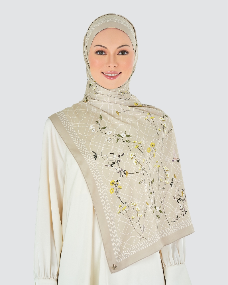 BAMBOO TRELLIS SATIN SHAWL - TAUPE