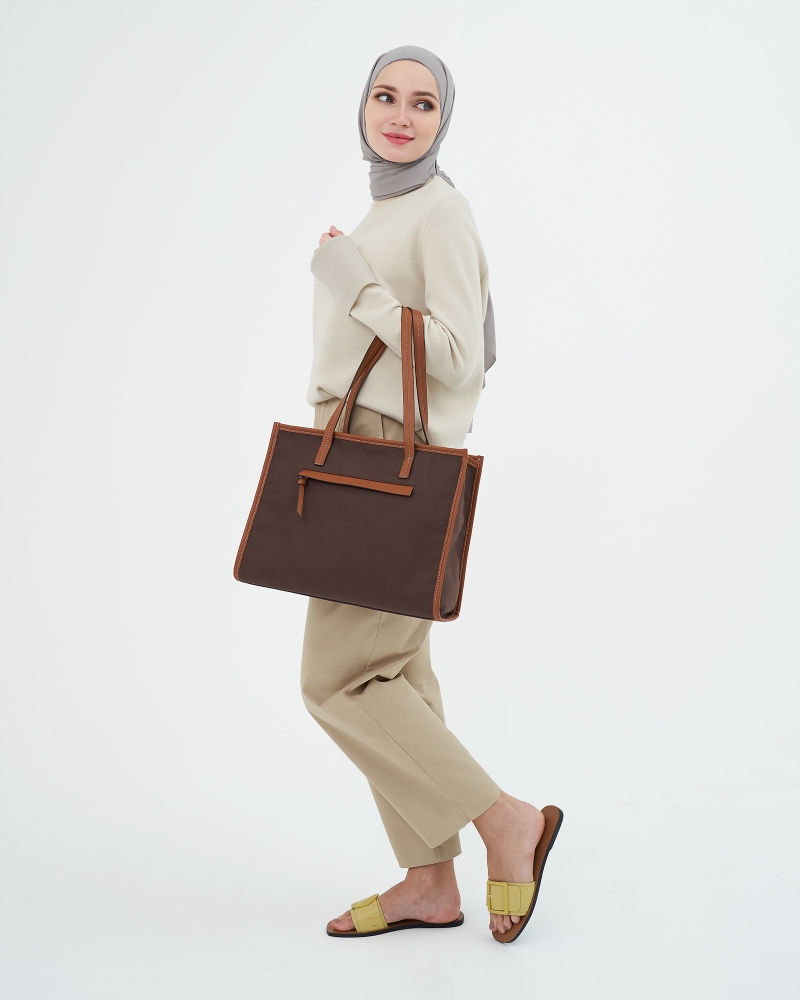 CANVAS TOTE BAG - DARK BROWN