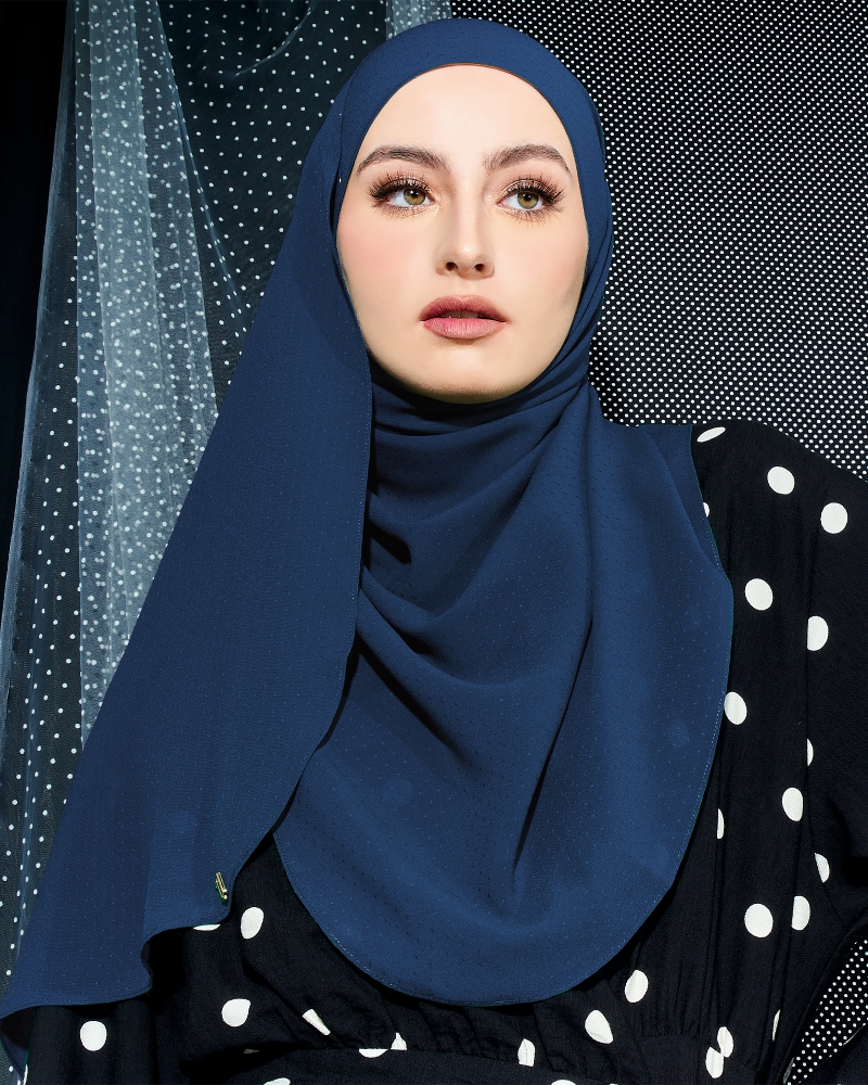 DOTTY TEXTURED CHIFFON SHAWL - NAVY BLUE