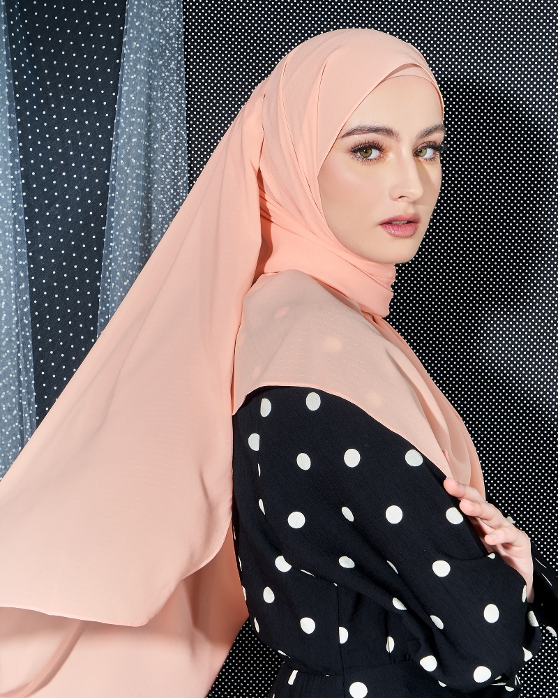 DOTTY TEXTURED CHIFFON SHAWL - SALMON PINK