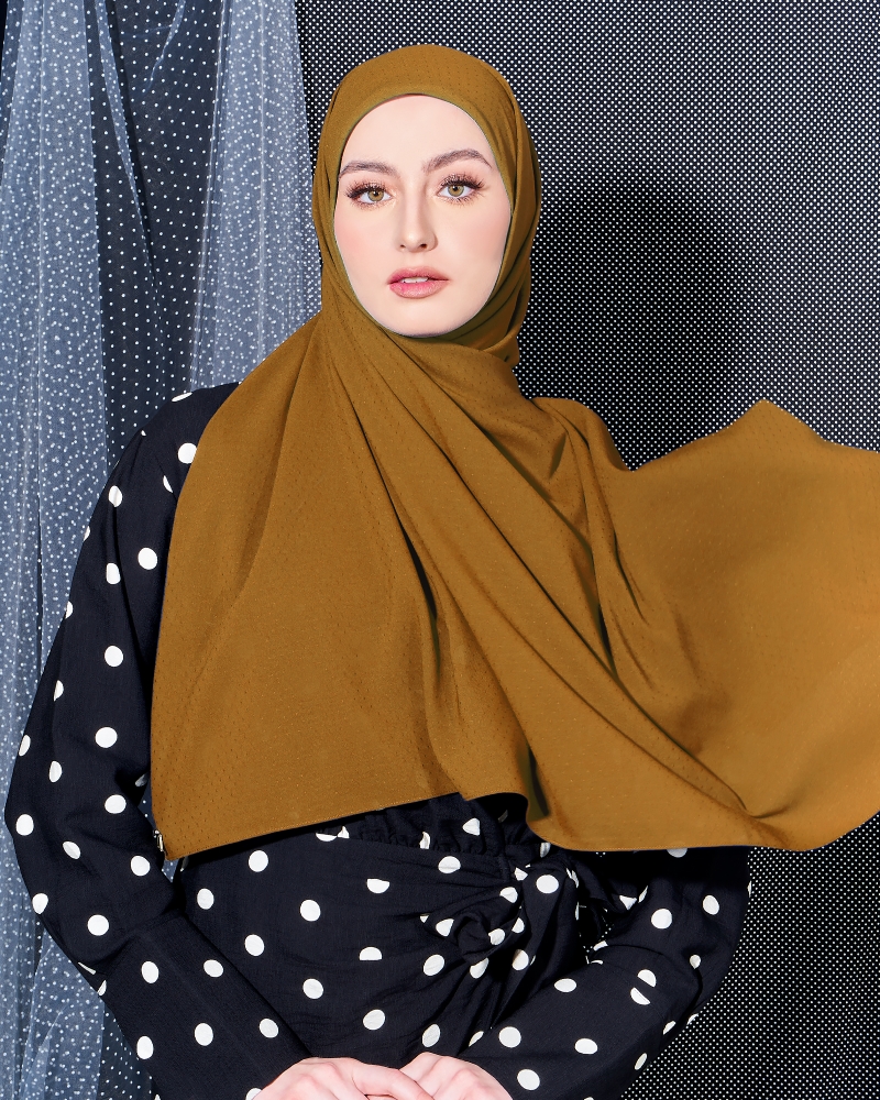 DOTTY TEXTURED CHIFFON SQUARE - MUSTARD