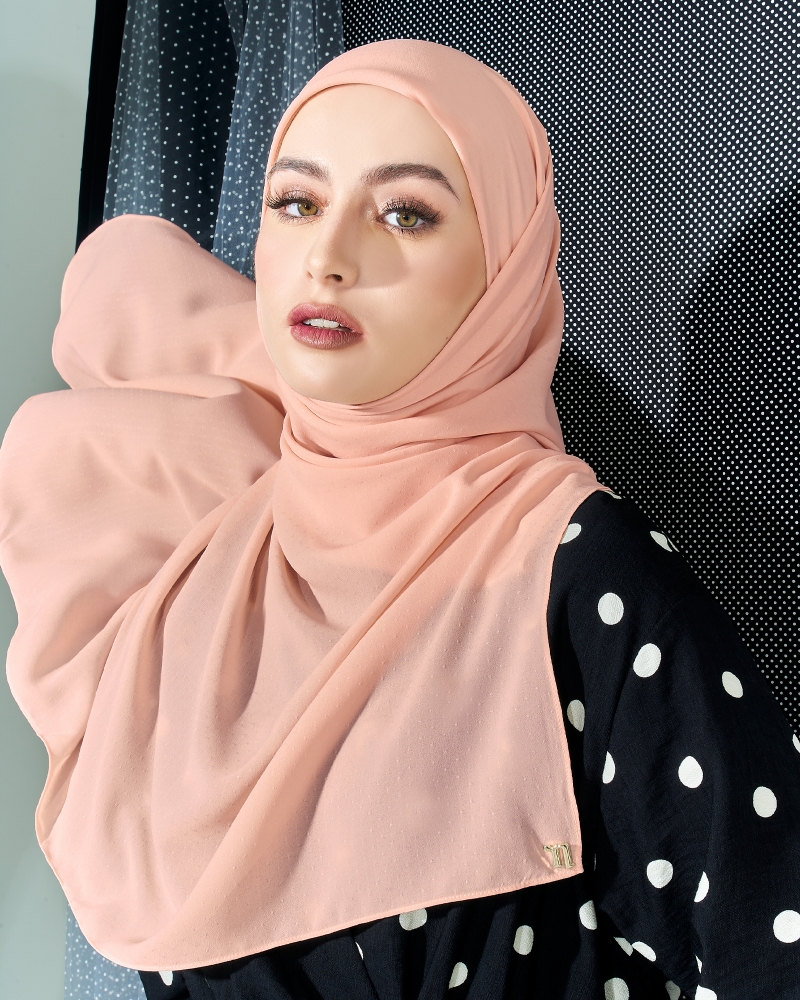DOTTY TEXTURED CHIFFON SQUARE - SALMON PINK