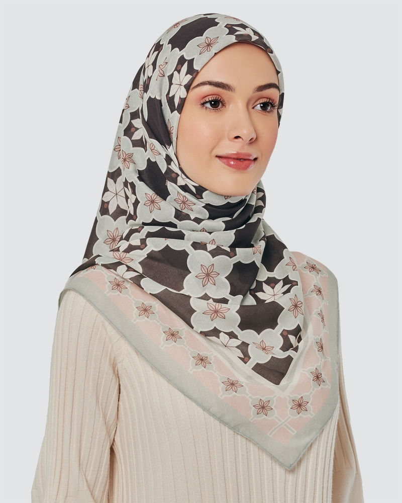 ECHO GEOMETRIC COTTON VOILE SQUARE - SAGE GREEN