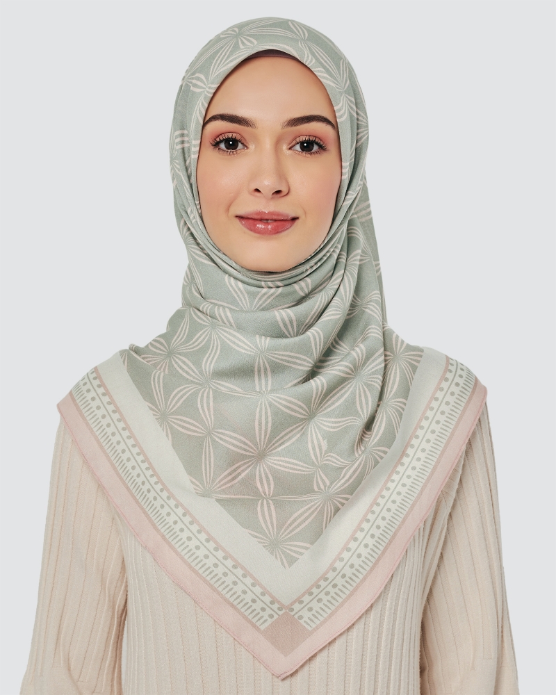 ECHO GEOMETRIC COTTON VOILE SQUARE - DUSTY GREY