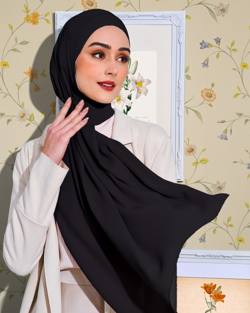 EILA CHIFFON SHAWL - BLACK