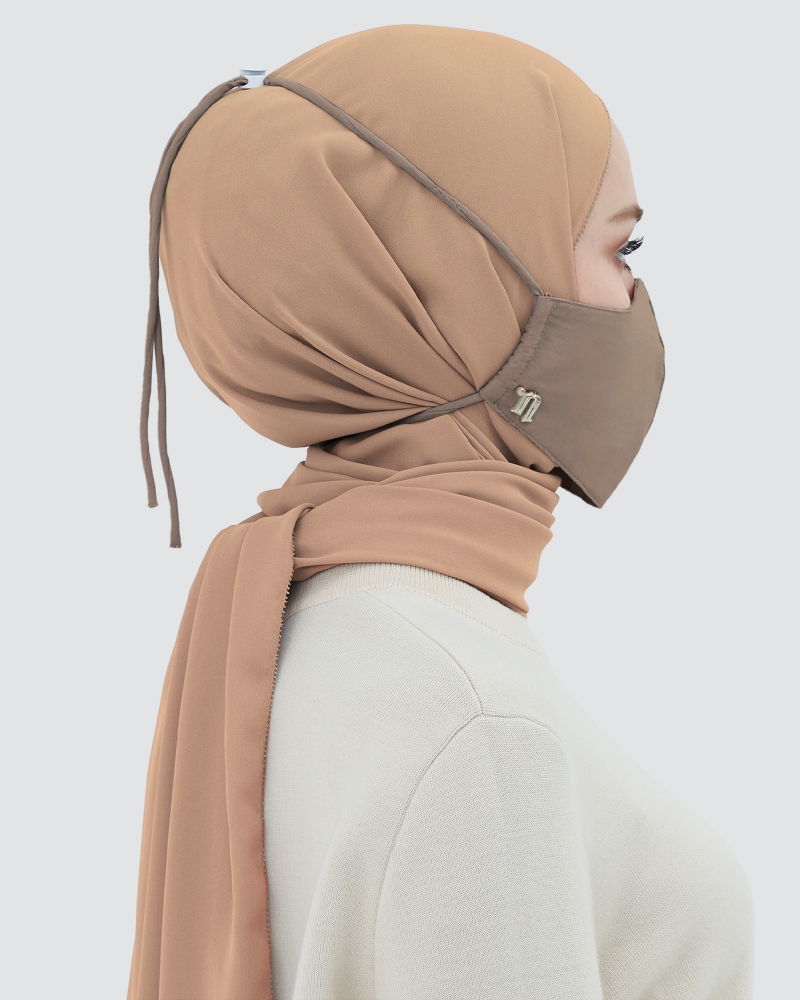 3-PLY COTTON FACE MASK - ADJUSTABLE HEADLOOP - BROWN