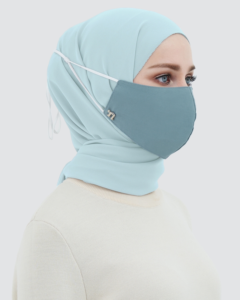 3-PLY COTTON FACE MASK - ADJUSTABLE STRAP - BLUE