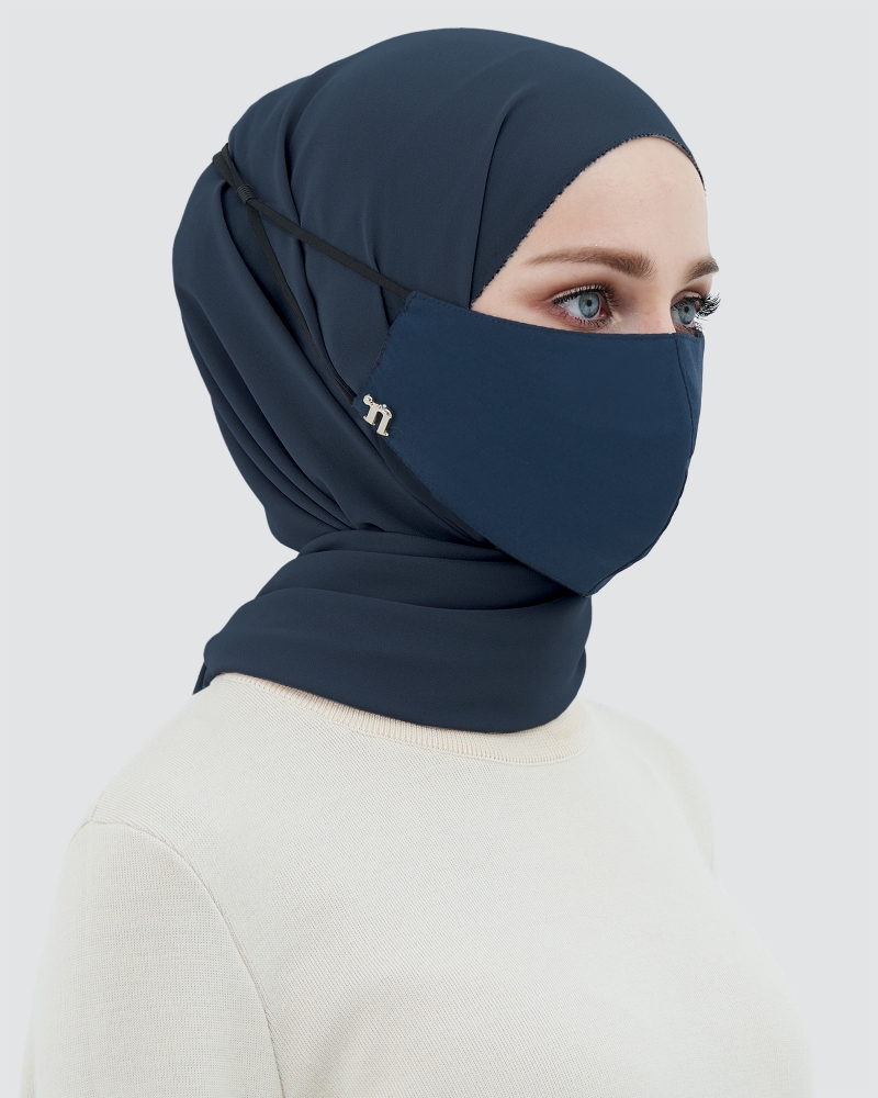 3-PLY COTTON FACE MASK - ADJUSTABLE STRAP - NAVY BLUE