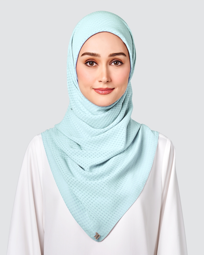 GINGHAM TEXTURED CHIFFON SQUARE - CYAN BLUE