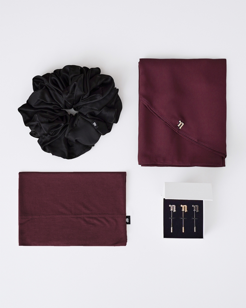 FIRST HIJAB KIT - LONG CHIFFON SHAWL - DARK RED