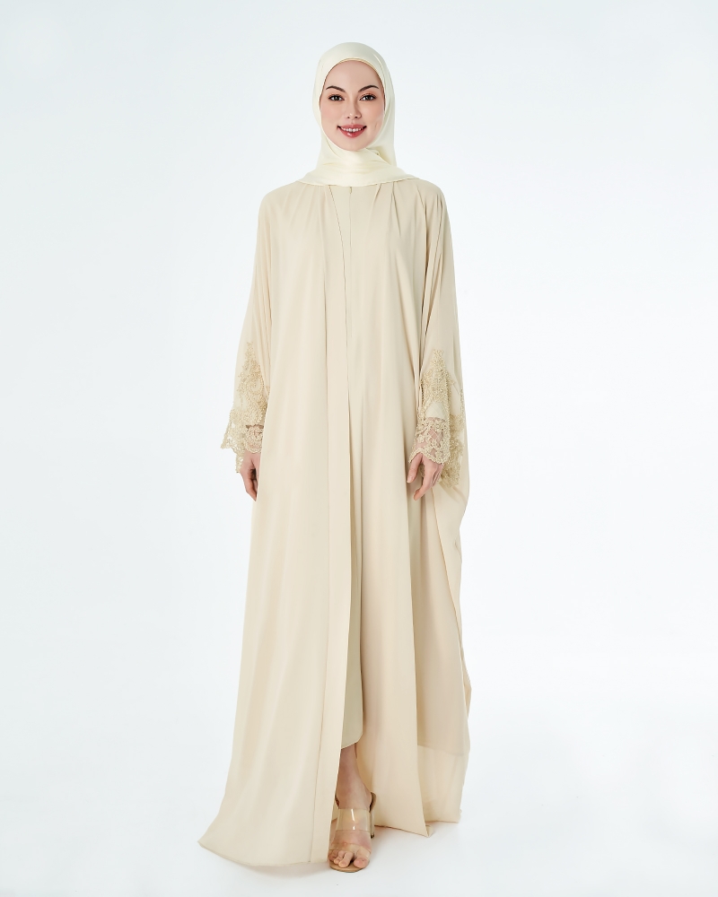 JAMEELA TWO PIECE LACE ABAYA - MACADAMIA