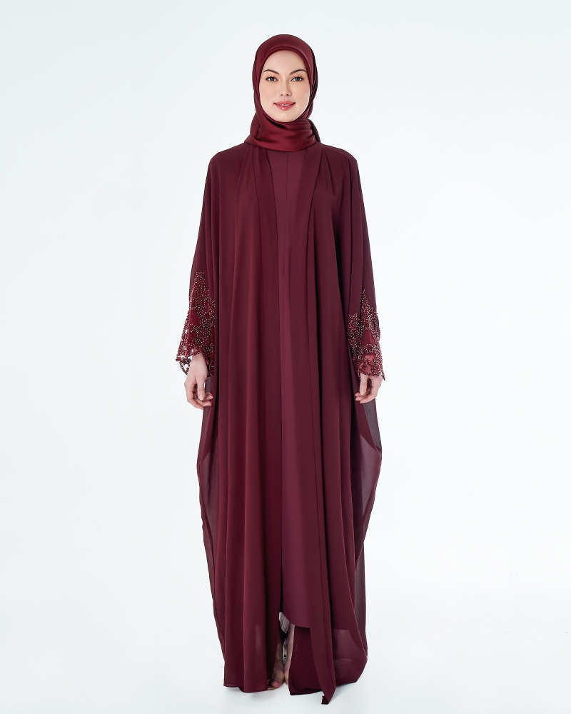 JAMEELA TWO PIECE LACE ABAYA - RASPBERRY