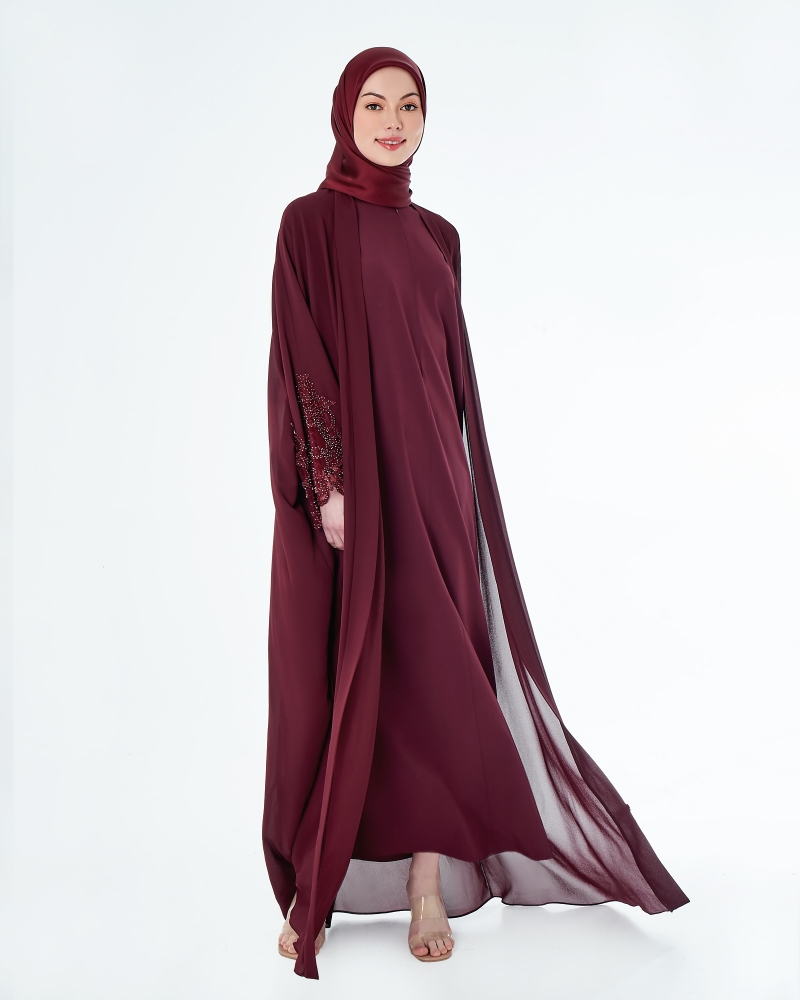 JAMEELA TWO PIECE LACE ABAYA - RASPBERRY