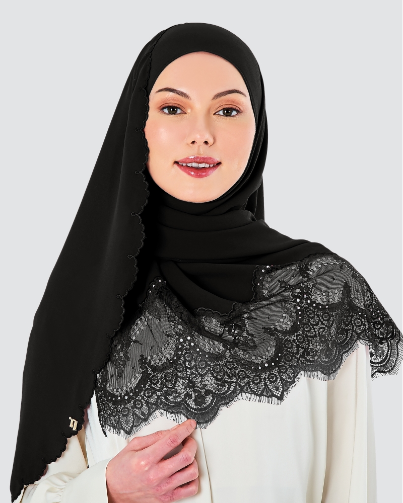 JULIA LACE EMBROIDERED SHAWL - BLACK