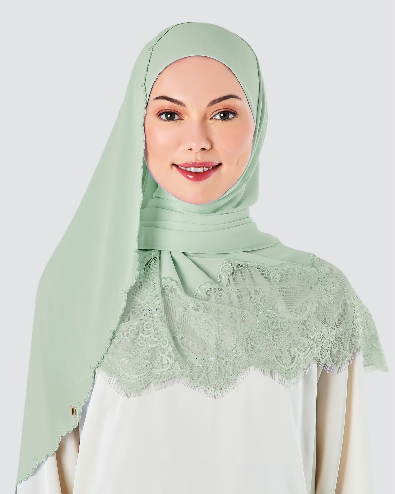 JULIA LACE EMBROIDERED SHAWL - ICY SAGE