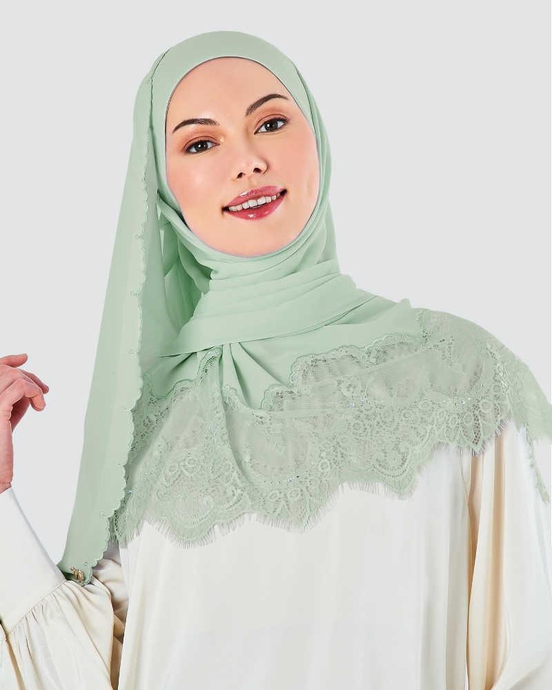 JULIA LACE EMBROIDERED SHAWL - ICY SAGE