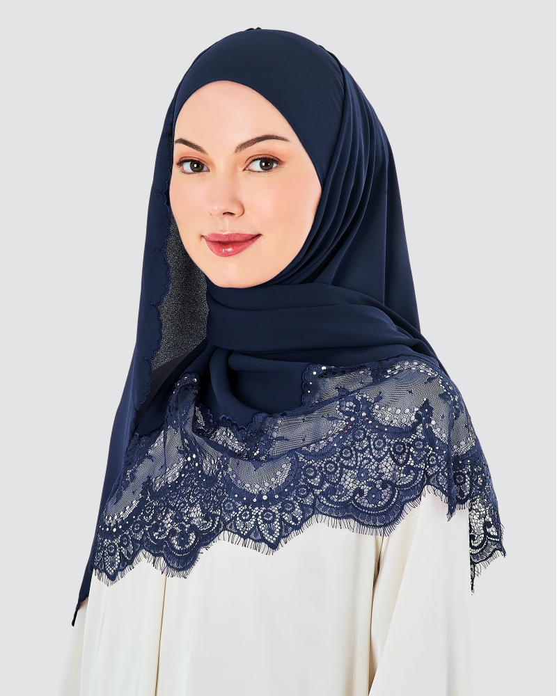 JULIA LACE EMBROIDERED SHAWL - TWILIGHT BLUE